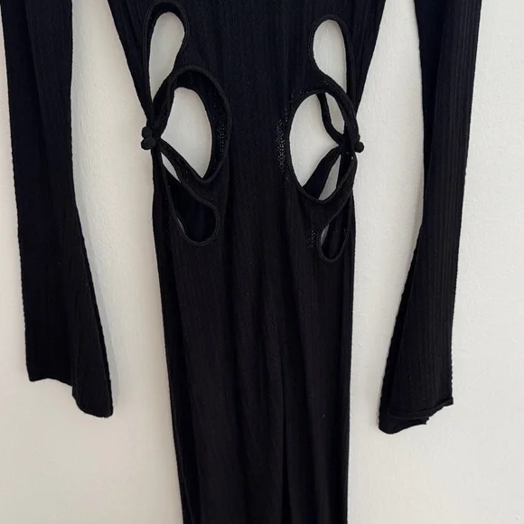 Sau Lee Black Long Sleeve Dress with Cut-Out Accents Long Sleeve
